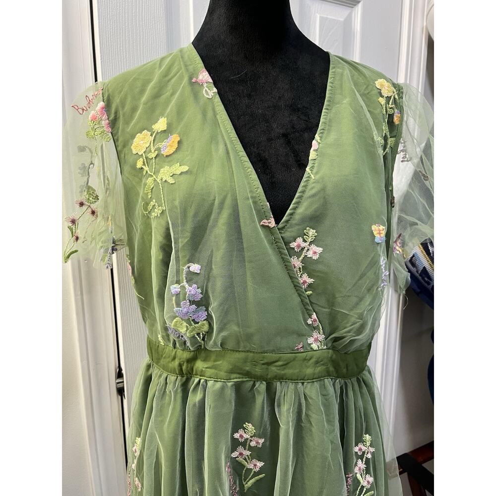 Green Tulle Embroider Floral Lined Fairy Garden Wedding/Prom Dress Plus NWT XXL - Picture 4 of 15